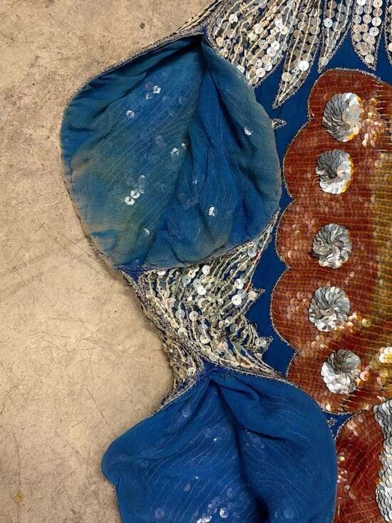 Y2K Sequin Butterfly Top Vintage 80s Disco with Flutter Sleeves 100% Silk Blue - Picture 8 of 8